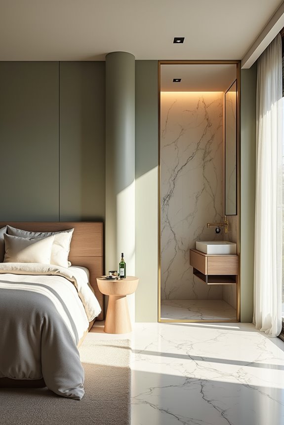 Should Your Bedroom and Bathroom Decor Match? 8 neutral bases distinct palettes unify spaces