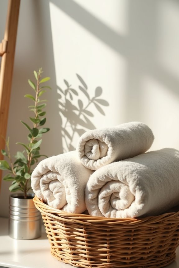 rolled towels in baskets