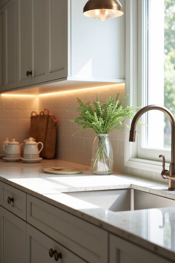 under cabinet warm brass lighting